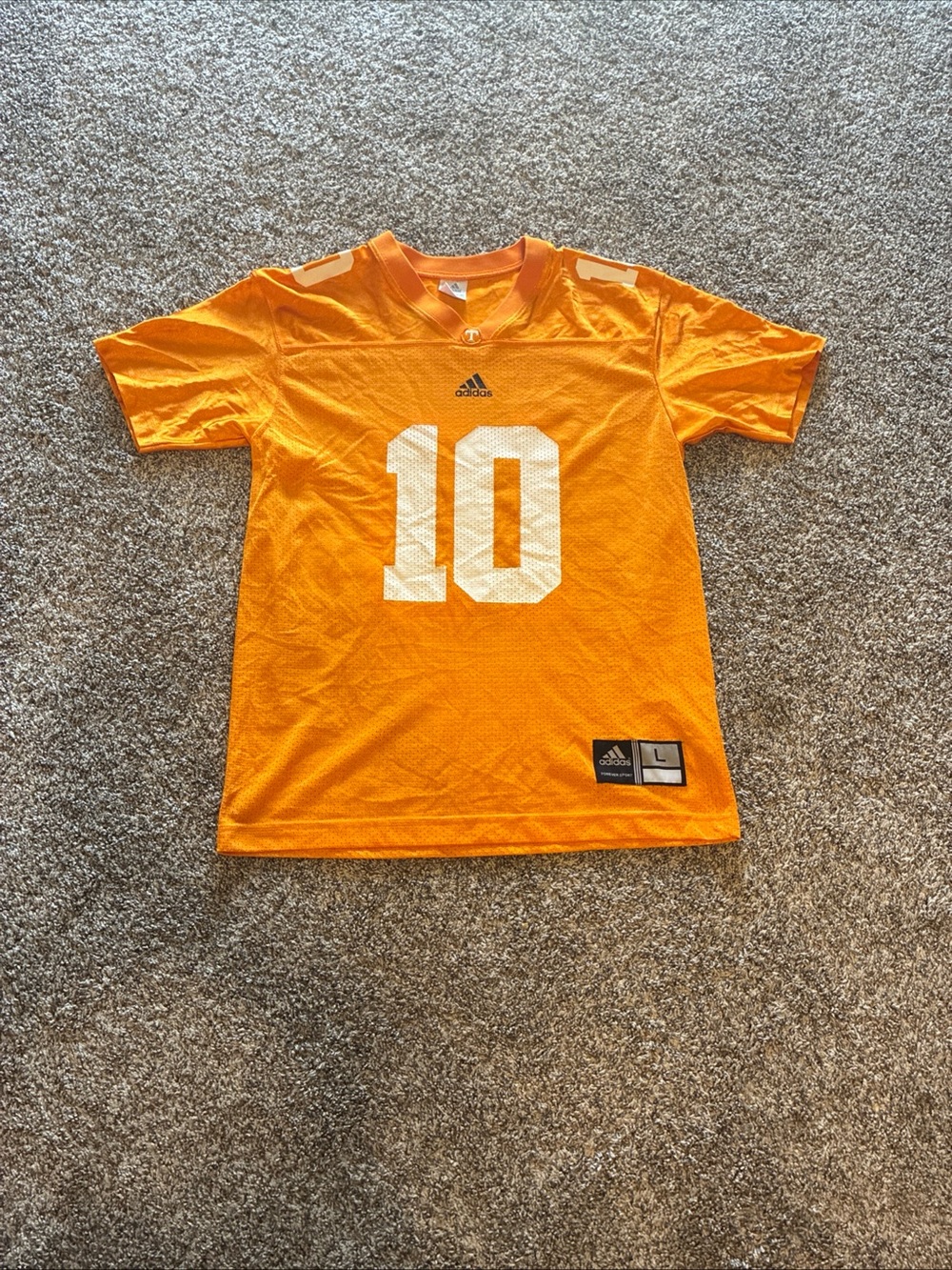 adidas Childs Orange Football Jersey with White Number 10 Vintage Size 14-16 L